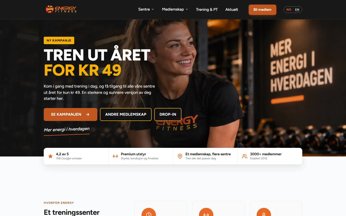 Forsiden til ENERGY Fitness.