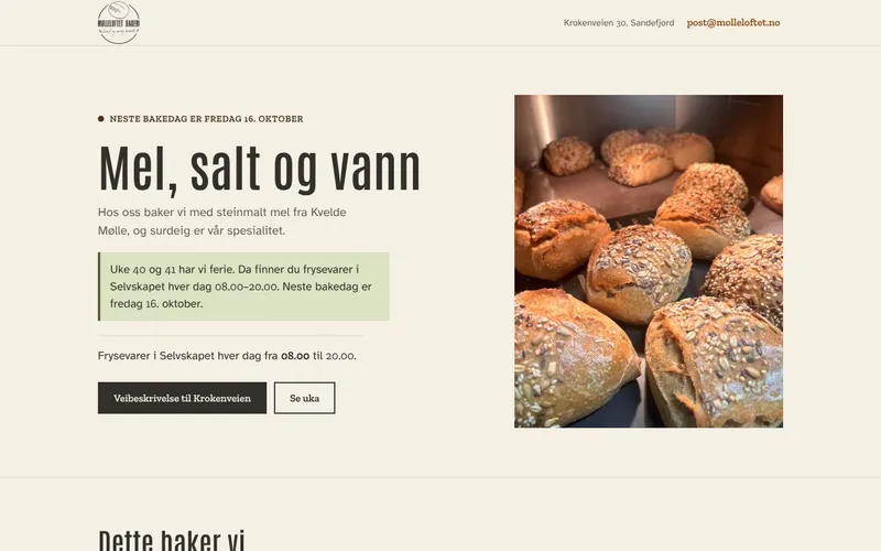 Nettsiden til Mølleloftet bakeri.